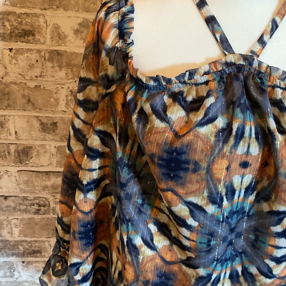 INC International Concepts sz L lined cold shoulder blouse. Blue. Sparkly! - Picture 5 of 16